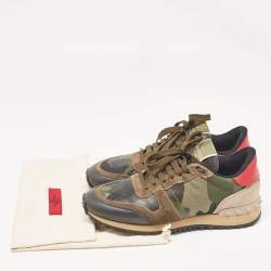 Valentino Multicolor Camouflage Print Canvas and Leather Rockrunner Sneakers Size 37