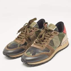 Valentino Multicolor Camouflage Print Canvas and Leather Rockrunner Sneakers Size 37