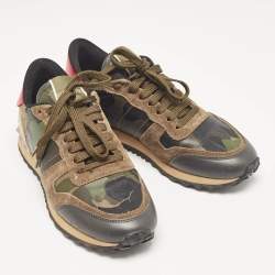 Valentino Multicolor Camouflage Print Canvas and Leather Rockrunner Sneakers Size 37