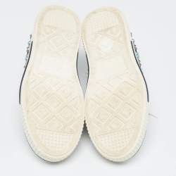 Pre Owned Valentino Blue/White Denim and Leather Star Studded Sneakers Size 39