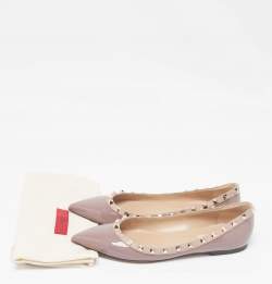 Pre Owned Valentino Pink Patent Leather Rockstud Ballet Flats Size 38