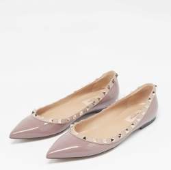 Pre Owned Valentino Pink Patent Leather Rockstud Ballet Flats Size 38