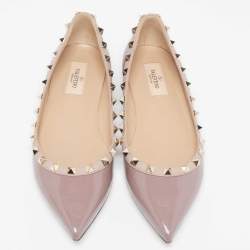 Pre Owned Valentino Pink Patent Leather Rockstud Ballet Flats Size 38