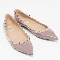 Pre Owned Valentino Pink Patent Leather Rockstud Ballet Flats Size 38