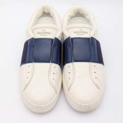 Valentino White/Blue Leather Rockstud Slip On Sneakers Size 38.5