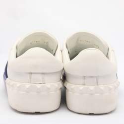 Valentino White/Blue Leather Rockstud Slip On Sneakers Size 38.5