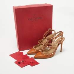 Valentino Brown Leather Rockstud Caged Pumps Size 37