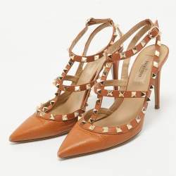 Valentino Brown Leather Rockstud Caged Pumps Size 37