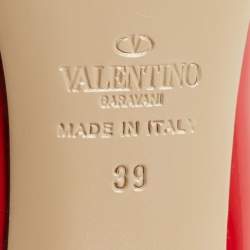 Pre Owned Valentino Red Patent Leather Bow Peep Toe Platform Pumps Size 39
