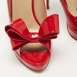 Pre Owned Valentino Red Patent Leather Bow Peep Toe Platform Pumps Size 39