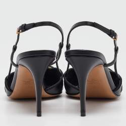 Pre Owned Valentino Black Laser Cut Leather Vlogo Slingback Pumps Size 38.5