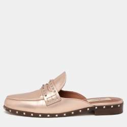 Pre Owned Valentino Metallic Rose Gold Leather Soul Rockstud Mules Size 36