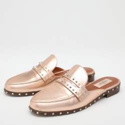 Pre Owned Valentino Metallic Rose Gold Leather Soul Rockstud Mules Size 36