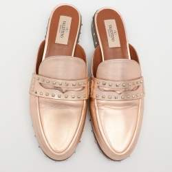 Pre Owned Valentino Metallic Rose Gold Leather Soul Rockstud Mules Size 36