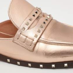 Pre Owned Valentino Metallic Rose Gold Leather Soul Rockstud Mules Size 36