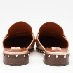 Pre Owned Valentino Metallic Rose Gold Leather Soul Rockstud Mules Size 36