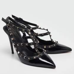 Valentino Black Patent Leather Rockstud Ankle Strap Pumps Size 40