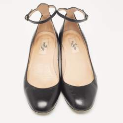 Pre Owned Valentino Black Leather Tango Ballet Flats Size 38