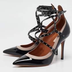 Valentino Black/Dusty Pink Leather and Patent Love Latch Pumps Size 40.5