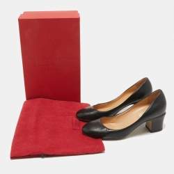 Pre Owned Valentino Black Leather Block Heel Pumps Size 37.5