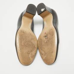 Pre Owned Valentino Black Leather Block Heel Pumps Size 37.5