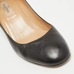 Pre Owned Valentino Black Leather Block Heel Pumps Size 37.5
