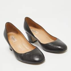 Pre Owned Valentino Black Leather Block Heel Pumps Size 37.5