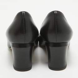 Pre Owned Valentino Black Leather Block Heel Pumps Size 37.5