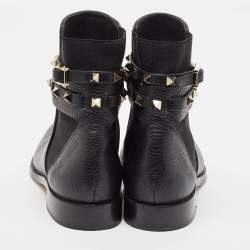 مملوكة مسبقًا Valentino Black Leather Rockstud Ankle Length Boots Size 37
