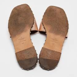 Pre Owned Valentino Gold Leather Rockstud Slide Flats Size 38