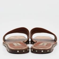 Pre Owned Valentino Gold Leather Rockstud Slide Flats Size 38
