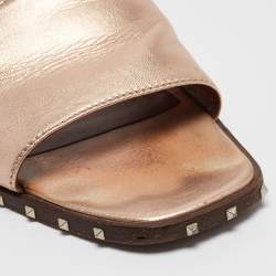 Pre Owned Valentino Gold Leather Rockstud Slide Flats Size 38