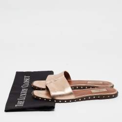 Pre Owned Valentino Gold Leather Rockstud Slide Flats Size 38