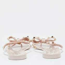 Pre Owned Valentino Water Pink Rubber Bow Detail Rockstud Flip Flops Size 38