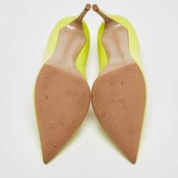 Pre Owned Valentino Neon Yellow Patent Leather One Rockstud Pumps Size 38.5