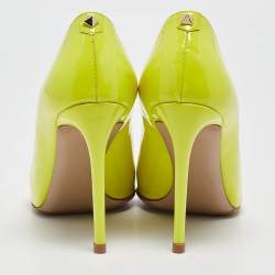 Pre Owned Valentino Neon Yellow Patent Leather One Rockstud Pumps Size 38.5