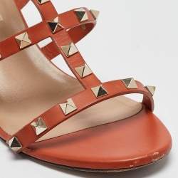 Valentino Orange Leather Rockstud Ankle Strap Sandals Size 38