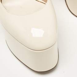 Pre Owned Valentino White Patent Leather Tango Platform Ankle Strap Block Heel Pumps Size 37.5