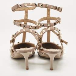 Pre Owned Valentino Beige Patent and Leather Rockstud Pumps Size 37.5