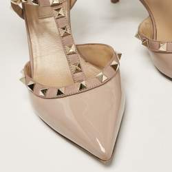 Pre Owned Valentino Beige Patent and Leather Rockstud Pumps Size 37.5