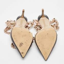 Pre Owned Valentino Black/Dusty Pink Leather Rockstud Ankle Strap Pumps Size 36