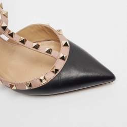 Pre Owned Valentino Black/Dusty Pink Leather Rockstud Ankle Strap Pumps Size 36