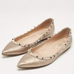 Valentino Metallic Leather Rockstud Ballet Flats Size 39