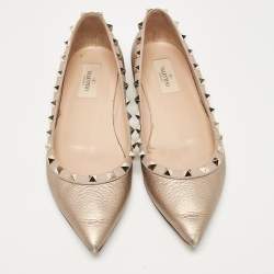 Valentino Metallic Leather Rockstud Ballet Flats Size 39