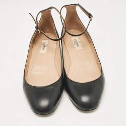 Pre Owned Valentino Black Leather Tango Ankle Strap Flats Size 40