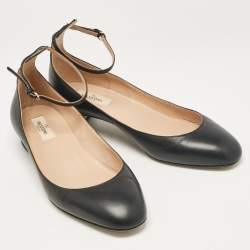 Pre Owned Valentino Black Leather Tango Ankle Strap Flats Size 40