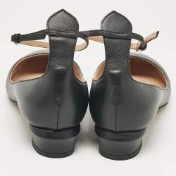 Pre Owned Valentino Black Leather Tango Ankle Strap Flats Size 40