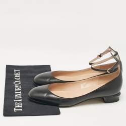 Pre Owned Valentino Black Leather Tango Ankle Strap Flats Size 40