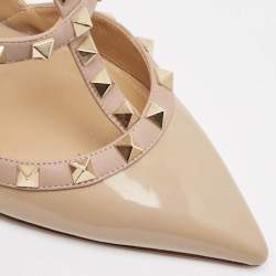 Pre Owned Valentino Beige Patent and Leather Rockstud Pumps Size 39