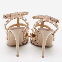 Pre Owned Valentino Beige Patent and Leather Rockstud Pumps Size 39